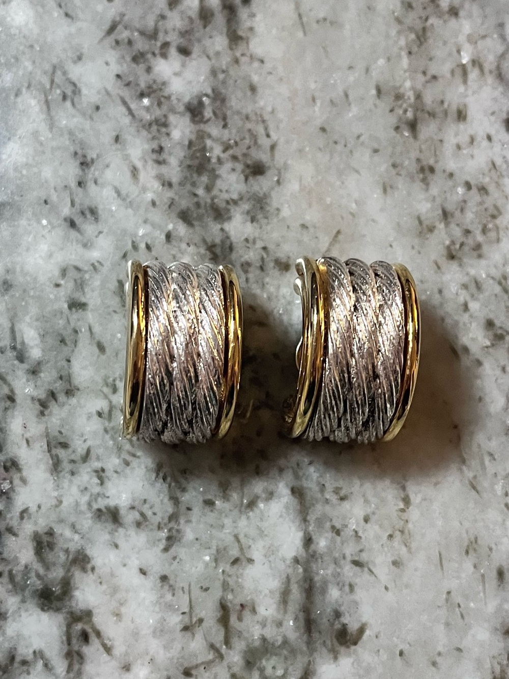 Two-Tone Silver Twist Hoop Earrings with Gold Edges